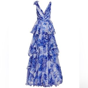 Marchesa Notte Blue and White Dress